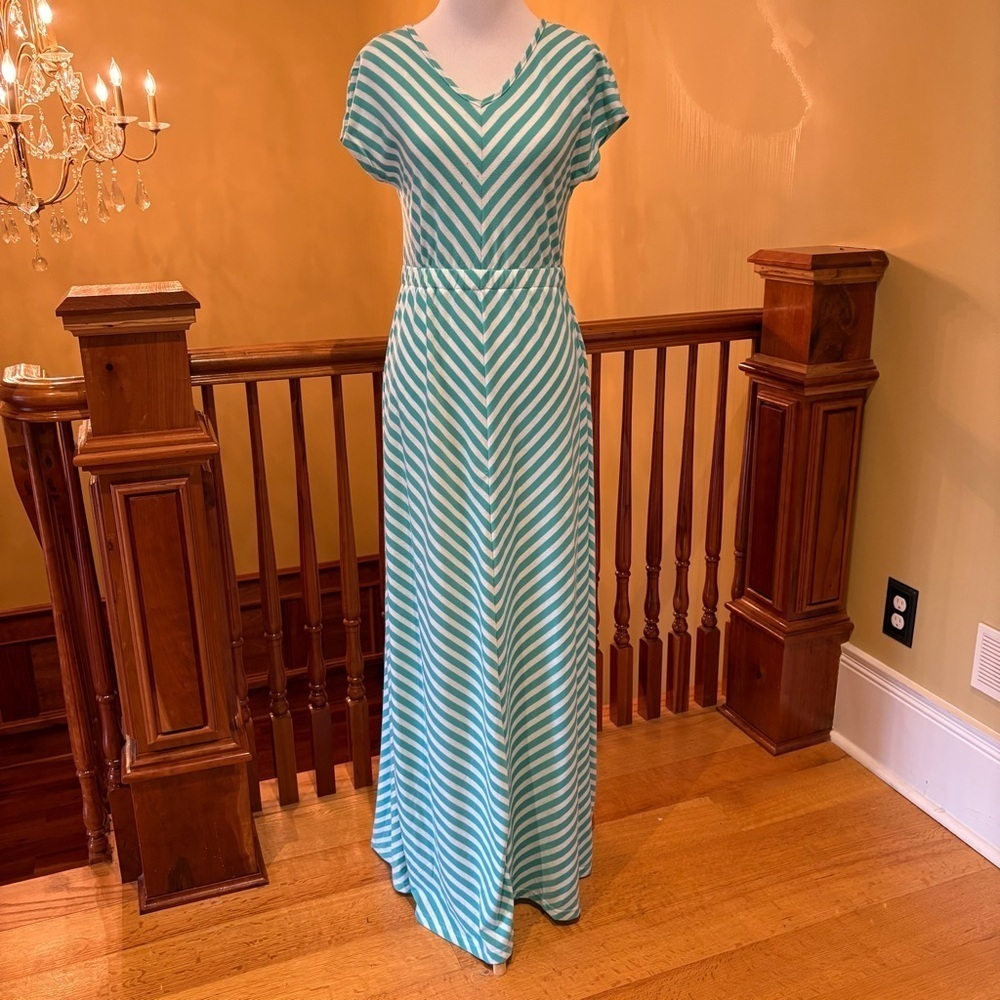 Maxi Chevron Sundress V-Neck Sea green and White Wmn’s S